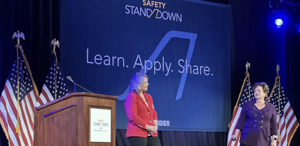 Jennifer Pickerel and Sheryl A. Barden present "Safety: It Start with People" at the Bombardier Safety Standdown