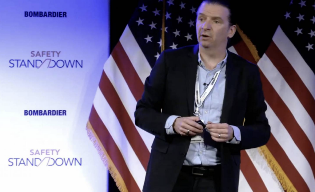 Matt McNeil, founder, president, clinical director, and director of human performance at LiftAffect, presents on mental health in aviation during the 2022 Bombardier Safety Standdown. (Photo: Bombardier)