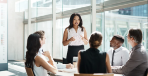 diverse team, woman speaking, developing a just workplace culture - nbaa flight plan podcast with jennifer pickerel, API