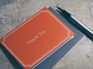 show appeciation with a thank you note card