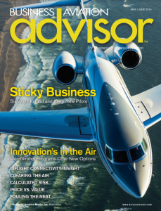 Business aviation advisor - May 2019 cover - Sheryl Barden article