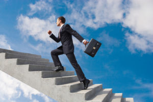 business man career change ladder